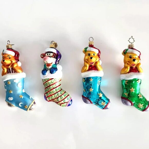 Rare Christopher Radko Disney WINNIE THE POOH Light Blue Stocking Glass Ornament - Picture 10 of 10